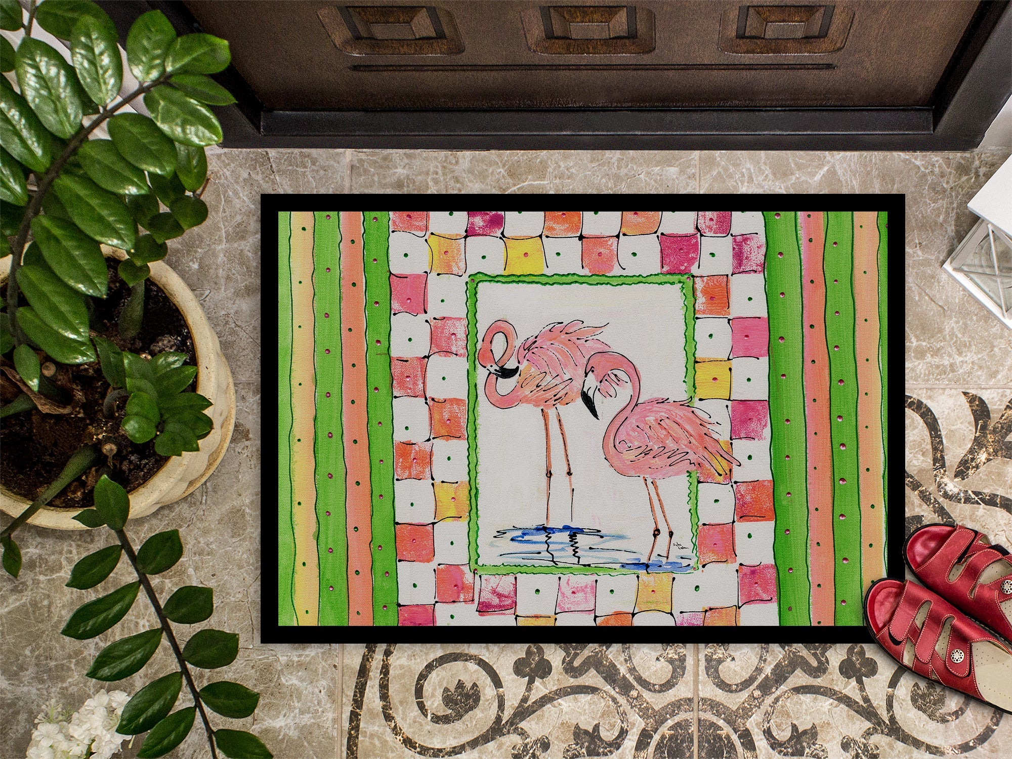 Bird - Flamingo Doormat Indoor Outdoor 24H X 36W Front Door Mat Rugs for Entryway, Non Slip Washable Low Pile,