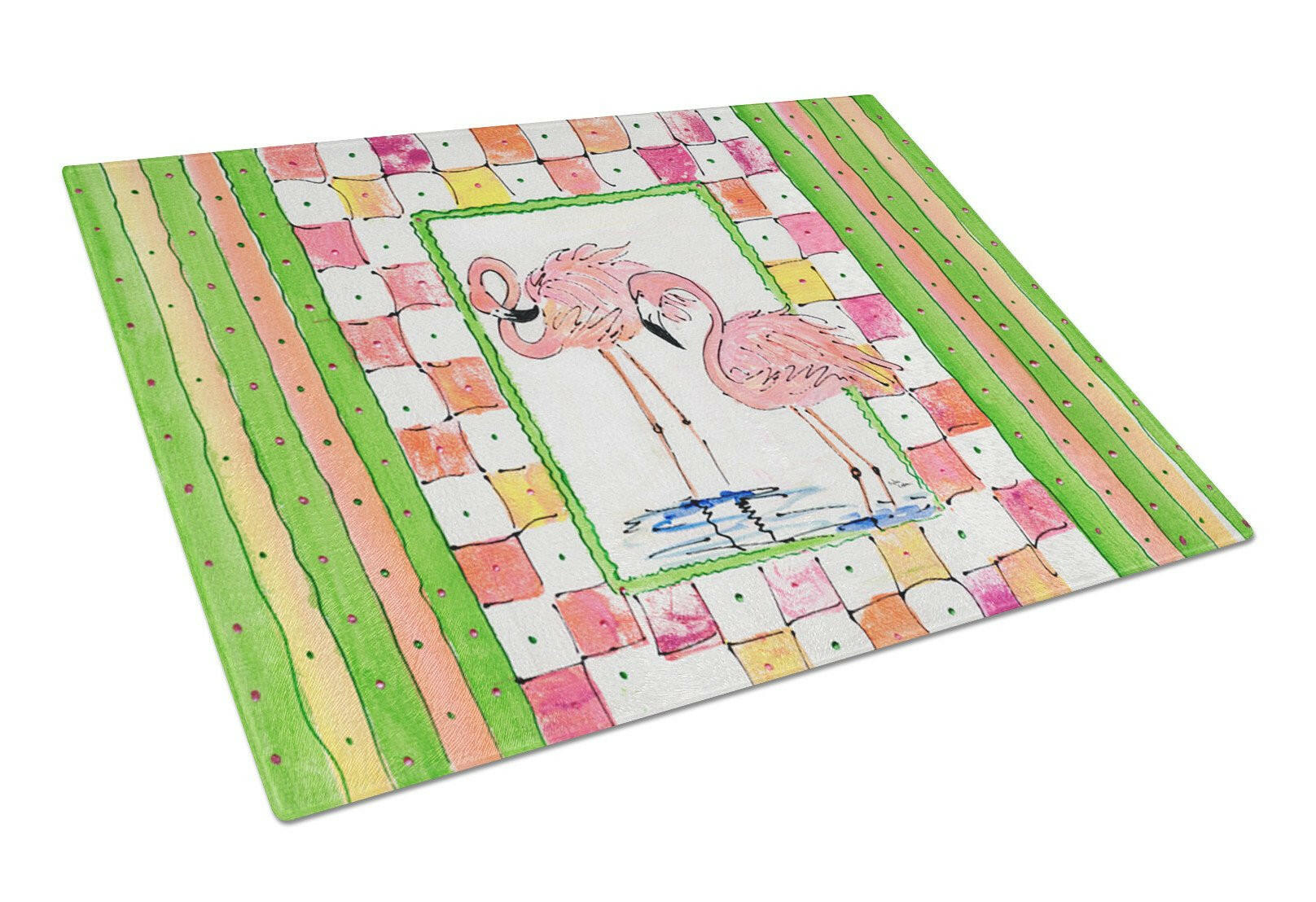 Bird - Flamingo Cutting Board Tempered Glass Kitchen Cutting Surface, Heat Resistant Chopping, Non-Slip Feet, Food Prep & Serving
