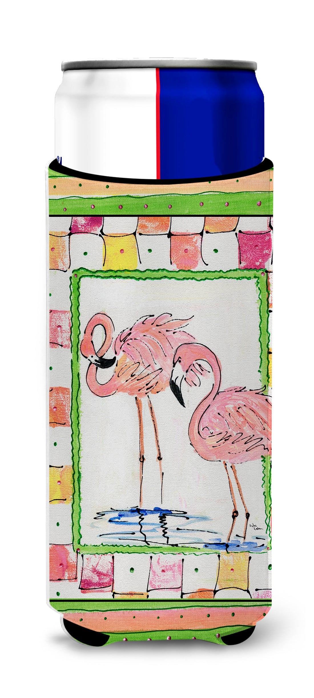 Bird - Flamingo Slim Can Hugger , Insulated Foam Hugger for 12 oz Slim Cans, Beer Bottles & Water Bottles, Printed in USA
