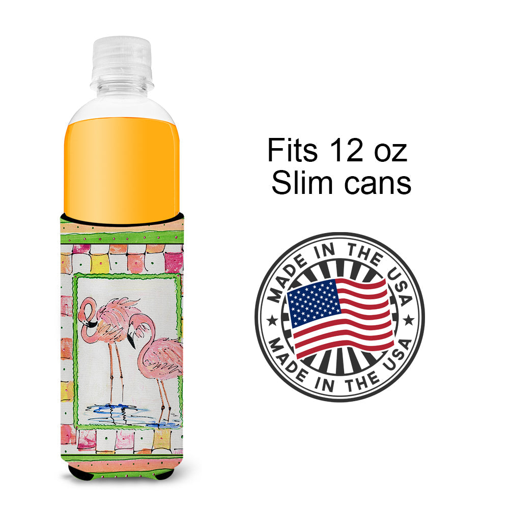 Bird - Flamingo Slim Can Hugger , Insulated Foam Hugger for 12 oz Slim Cans, Beer Bottles & Water Bottles, Printed in USA