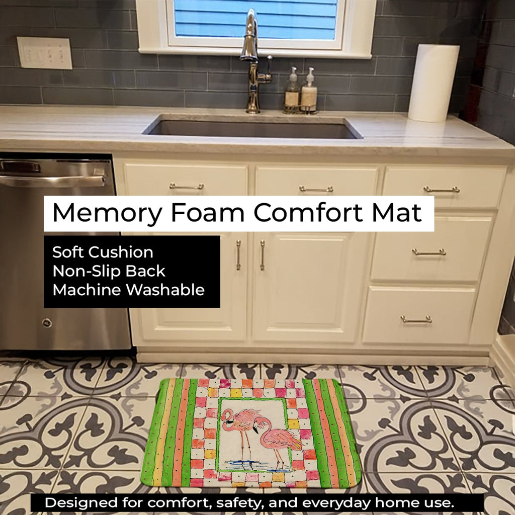 Bird - Flamingo Memory Foam Kitchen Mat Machine Washable Anti-Fatigue Cushion Comfort Bath or Kitchen Rug