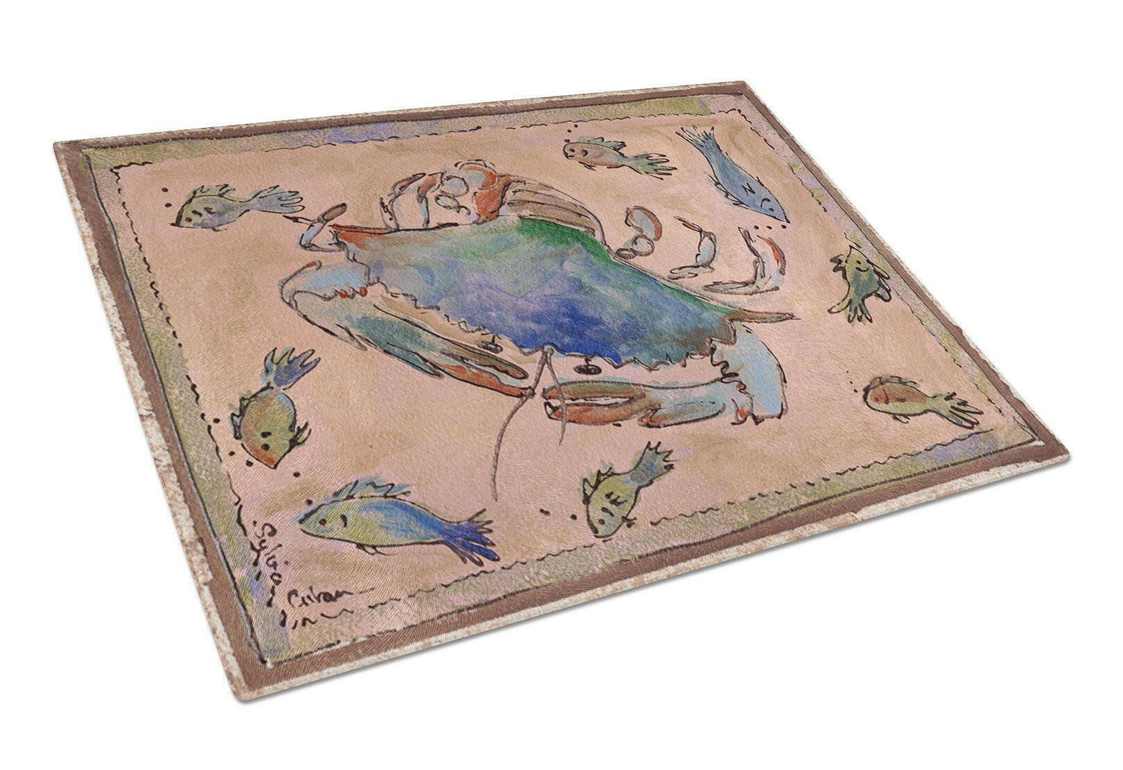 Crab Cutting Board Tempered Glass Kitchen Cutting Surface, Heat Resistant Chopping, Non-Slip Feet, Food Prep & Serving