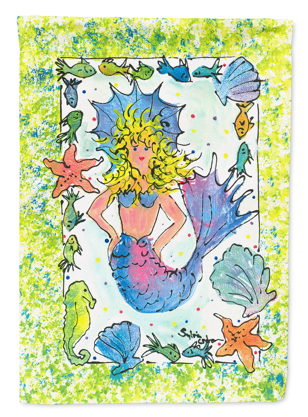 Blonde Funky Mermaid House Flag 28x40 Porch Sleeve Pole Decorative Outside Yard Banner Artwork Wall Hanging, Polyester
