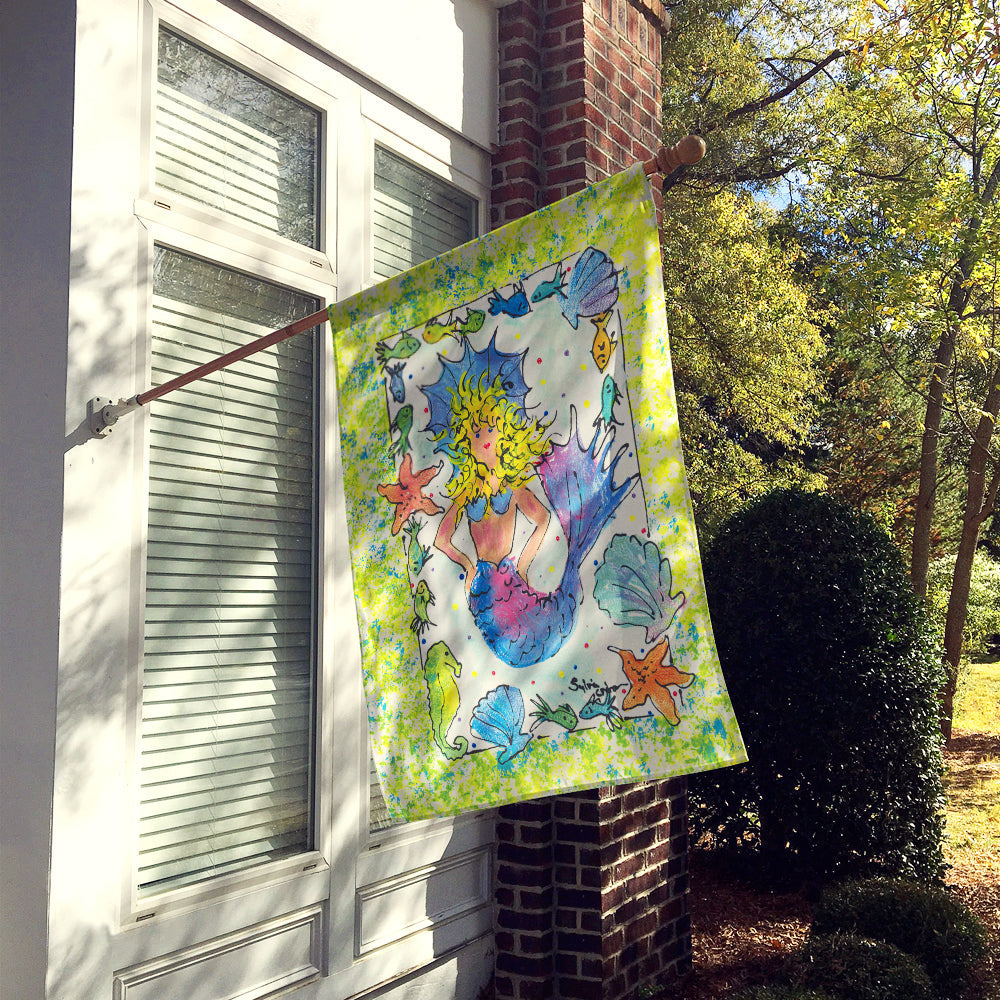 Blonde Funky Mermaid House Flag 28x40 Porch Sleeve Pole Decorative Outside Yard Banner Artwork Wall Hanging, Polyester