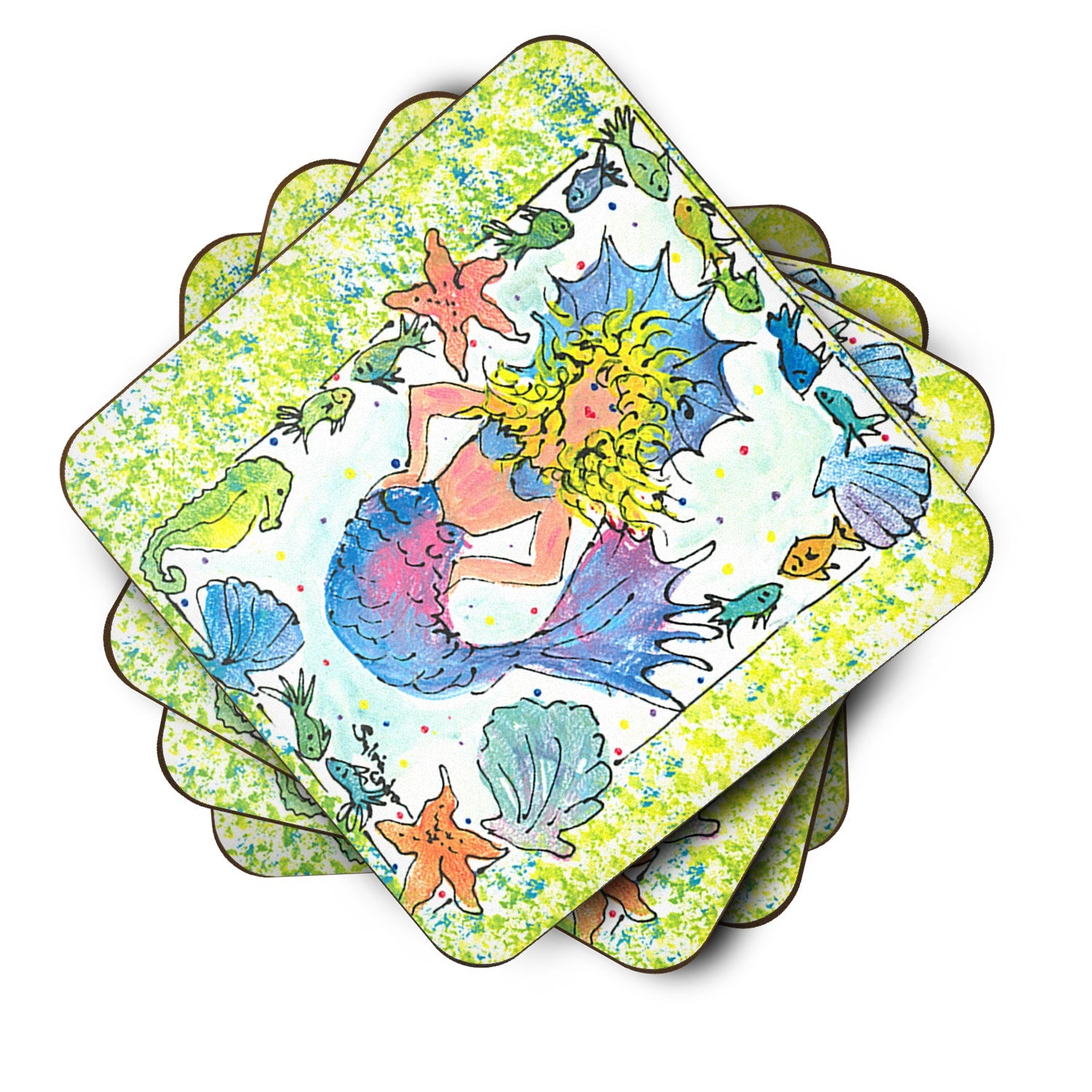 Blonde Funky Mermaid Foam Coasters Set of 4 Cup Coasters for Indoor Outdoor, Tabletop Protection, Anti Slip, Mouse pad Material