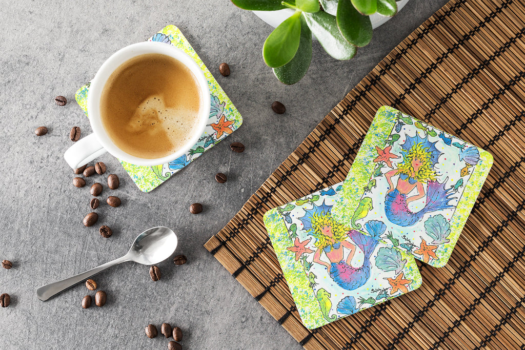 Blonde Funky Mermaid Foam Coasters Set of 4 Cup Coasters for Indoor Outdoor, Tabletop Protection, Anti Slip, Mouse pad Material