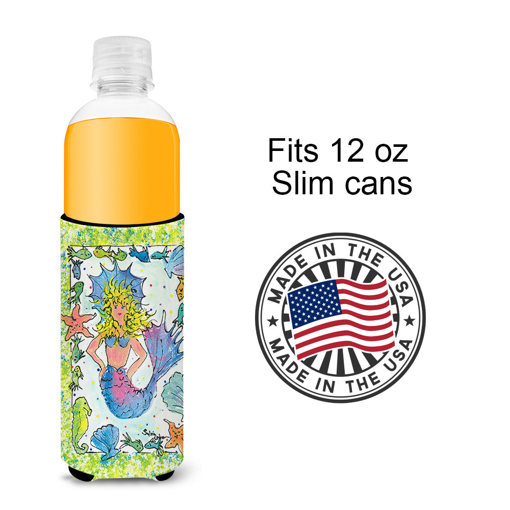 Blonde Funky Mermaid Slim Can Hugger , Insulated Foam Hugger for 12 oz Slim Cans, Beer Bottles & Water Bottles, Printed in USA