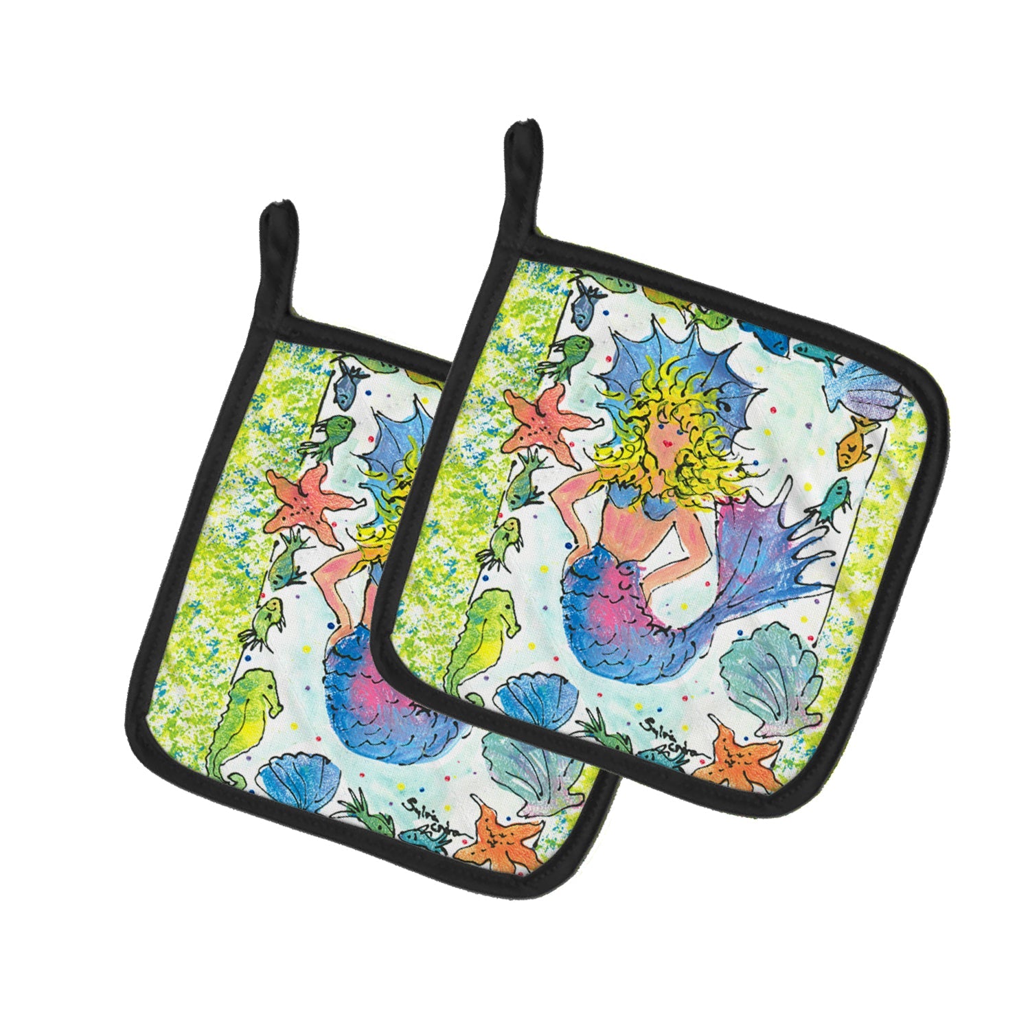Blonde Funky Mermaid Pot Holder Set of 2 Heat Resistant Quilted Hot Pads 7.5 x 7.5 Inch, Insulated Kitchen Trivets for Cooking & Baking