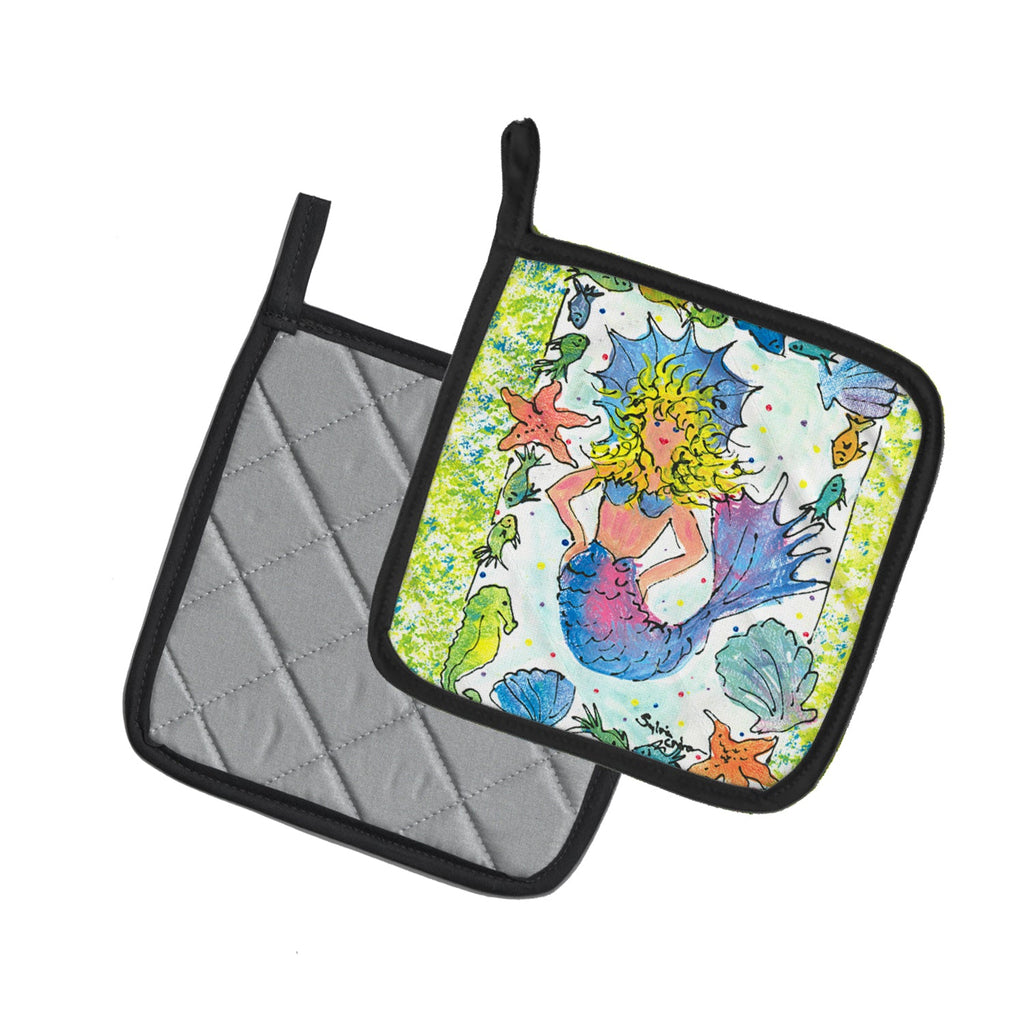 Blonde Funky Mermaid Pot Holder Set of 2 Heat Resistant Quilted Hot Pads 7.5 x 7.5 Inch, Insulated Kitchen Trivets for Cooking & Baking
