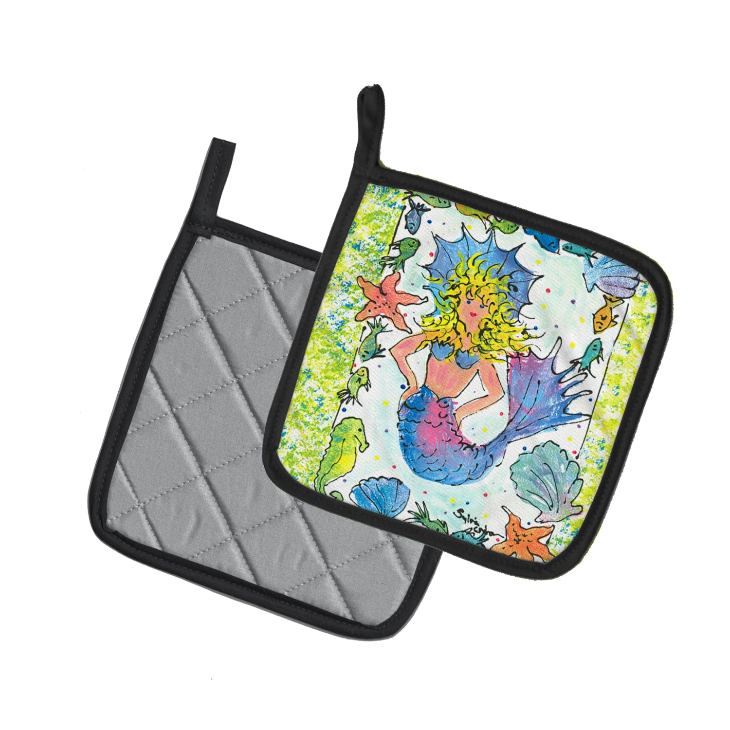Blonde Funky Mermaid Pot Holder Set of 2 Heat Resistant Quilted Hot Pads 7.5 x 7.5 Inch, Insulated Kitchen Trivets for Cooking & Baking