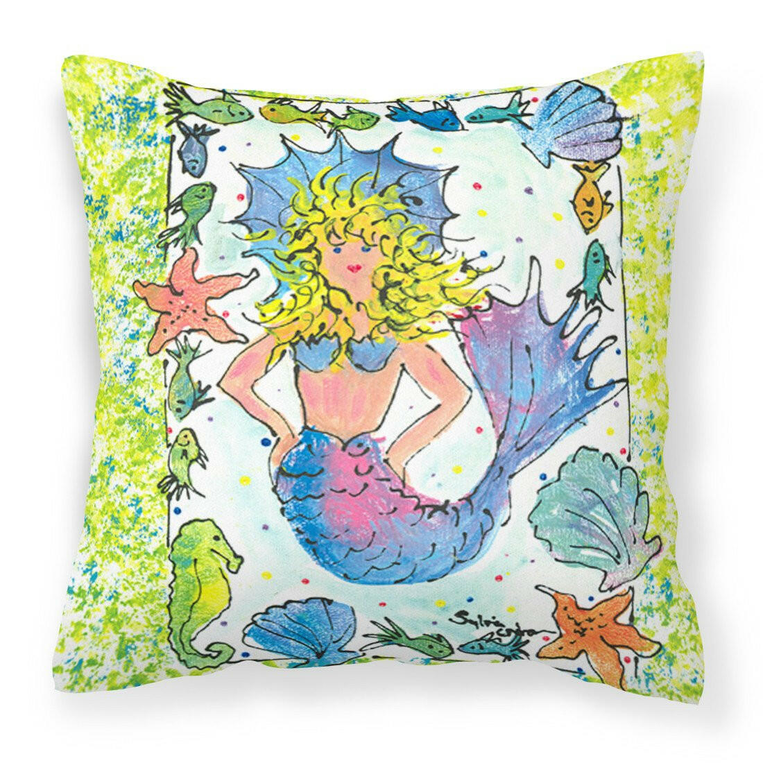 Blonde Funky Mermaid Decorative Throw Pillow 14x14 Indoor Outdoor Accent Cushion, Fabric Cover with Insert for Sofa, Bed, Porch & Living Room