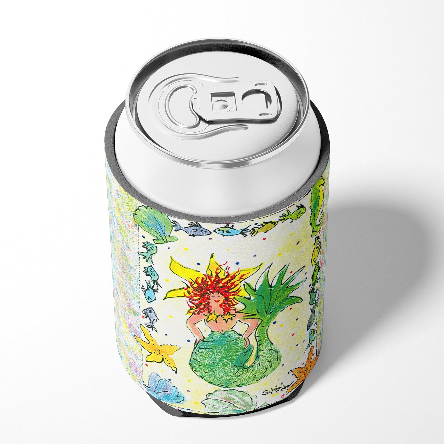 Red Headed Funky Mermaid Can or Bottle Hugger Cooler Sleeve for Standard 12 oz Cans, Insulated Foam Beer & Soda Can Hugger Reusable