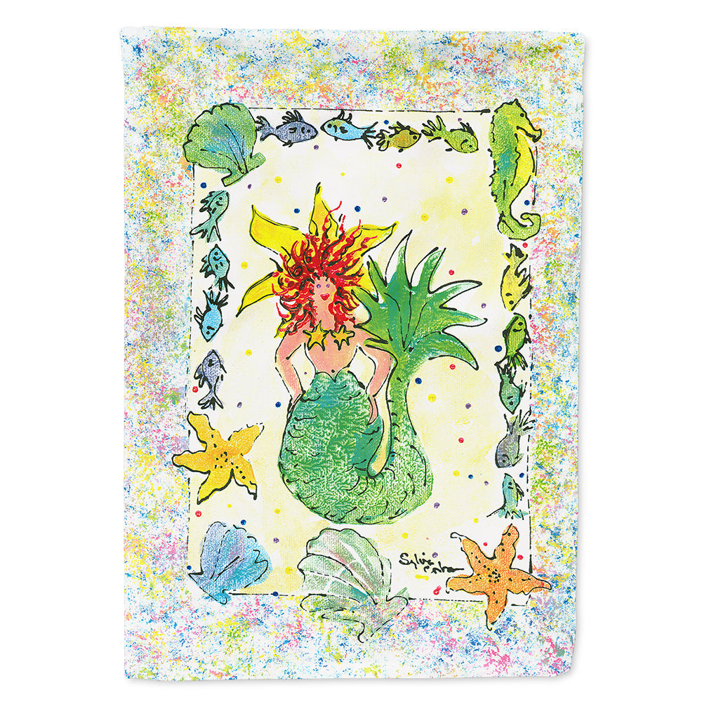 Red Headed Funky Mermaid House Flag 28x40 Porch Sleeve Pole Decorative Outside Yard Banner Artwork Wall Hanging, Polyester