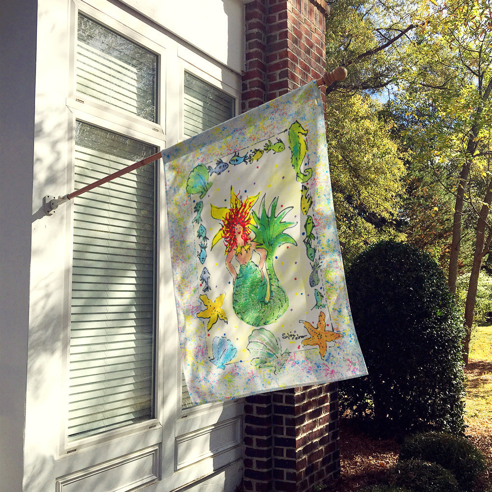 Red Headed Funky Mermaid House Flag 28x40 Porch Sleeve Pole Decorative Outside Yard Banner Artwork Wall Hanging, Polyester