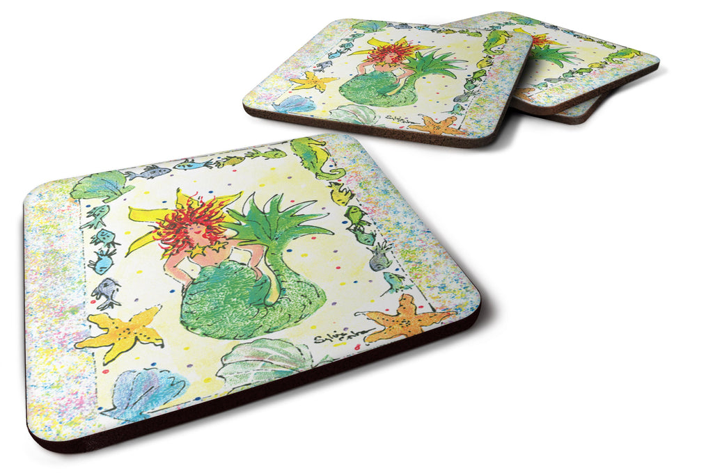 Red Headed Funky Mermaid Foam Coasters Set of 4 Cup Coasters for Indoor Outdoor, Tabletop Protection, Anti Slip, Mouse pad Material