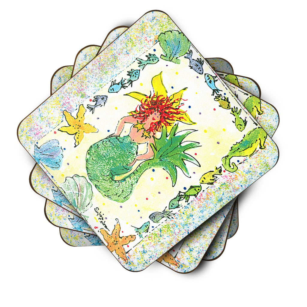 Red Headed Funky Mermaid Foam Coasters Set of 4 Cup Coasters for Indoor Outdoor, Tabletop Protection, Anti Slip, Mouse pad Material