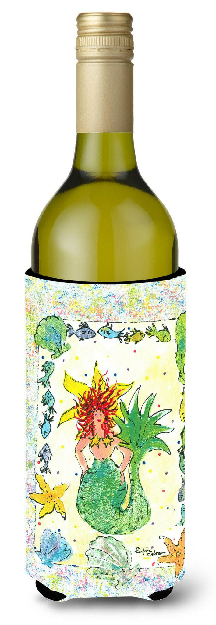 Red Headed Funky Mermaid Wine Bottle Hugger Gift Sleeve for Standard 750 ml Bottles, Insulated Reusable Also Fits Mini Shot & Pint Bottles
