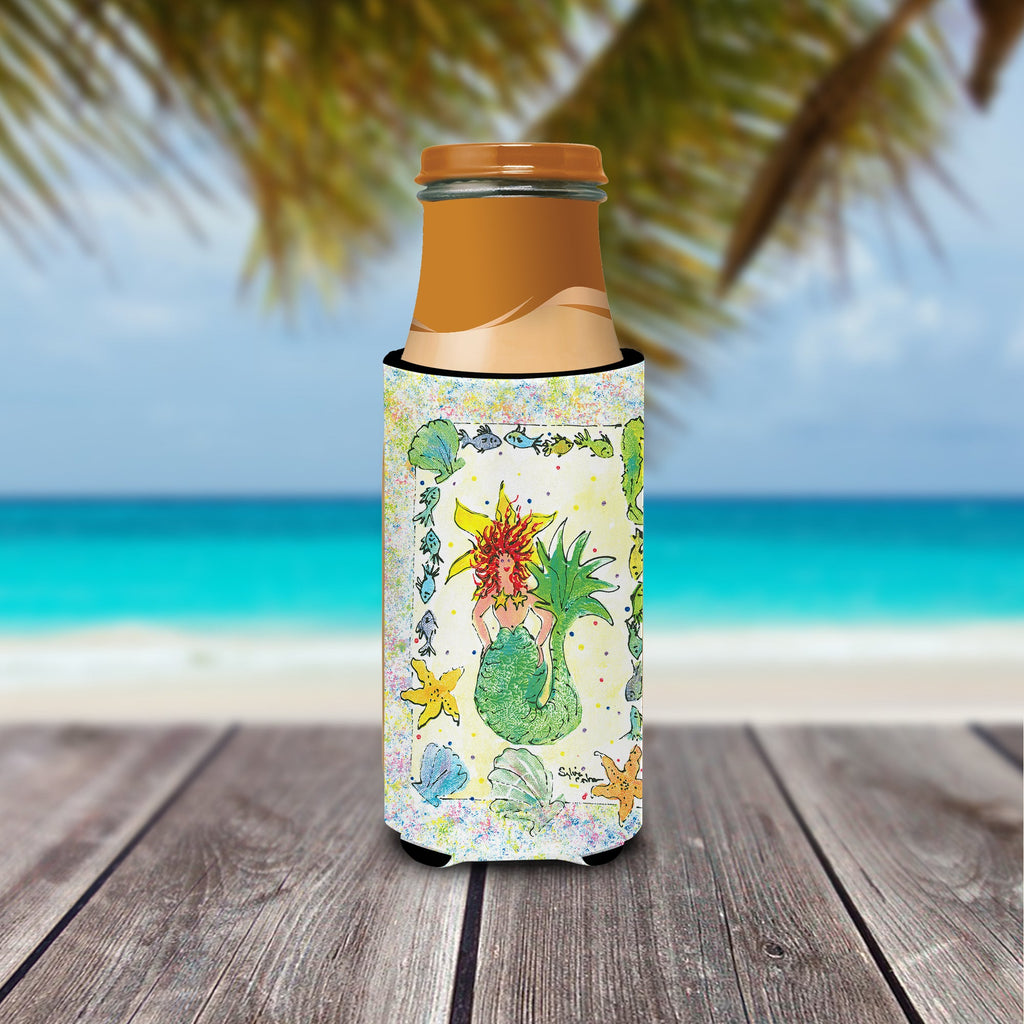Red Headed Funky Mermaid Slim Can Hugger , Insulated Foam Hugger for 12 oz Slim Cans, Beer Bottles & Water Bottles, Printed in USA