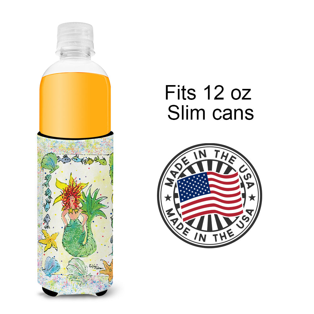 Red Headed Funky Mermaid Slim Can Hugger , Insulated Foam Hugger for 12 oz Slim Cans, Beer Bottles & Water Bottles, Printed in USA