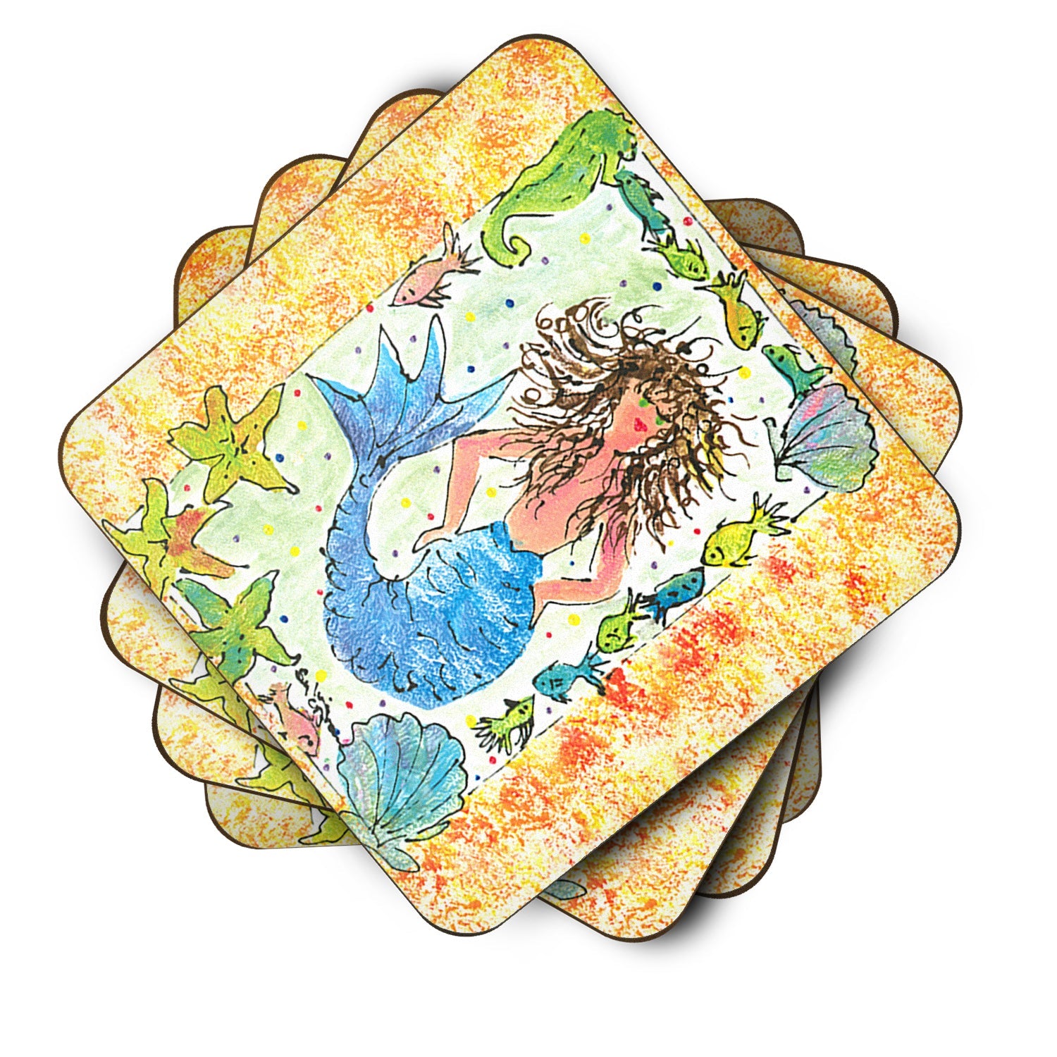 Mermaid Foam Coasters Set of 4 Cup Coasters for Indoor Outdoor, Tabletop Protection, Anti Slip, Mouse pad Material