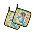 Mermaid Pot Holder Set of 2 Heat Resistant Quilted Hot Pads 7.5 x 7.5 Inch, Insulated Kitchen Trivets for Cooking & Baking