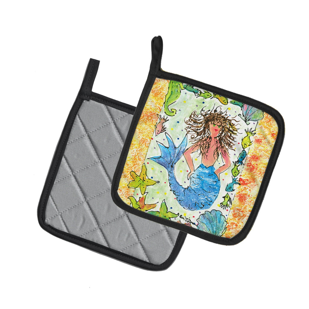 Mermaid Pot Holder Set of 2 Heat Resistant Quilted Hot Pads 7.5 x 7.5 Inch, Insulated Kitchen Trivets for Cooking & Baking