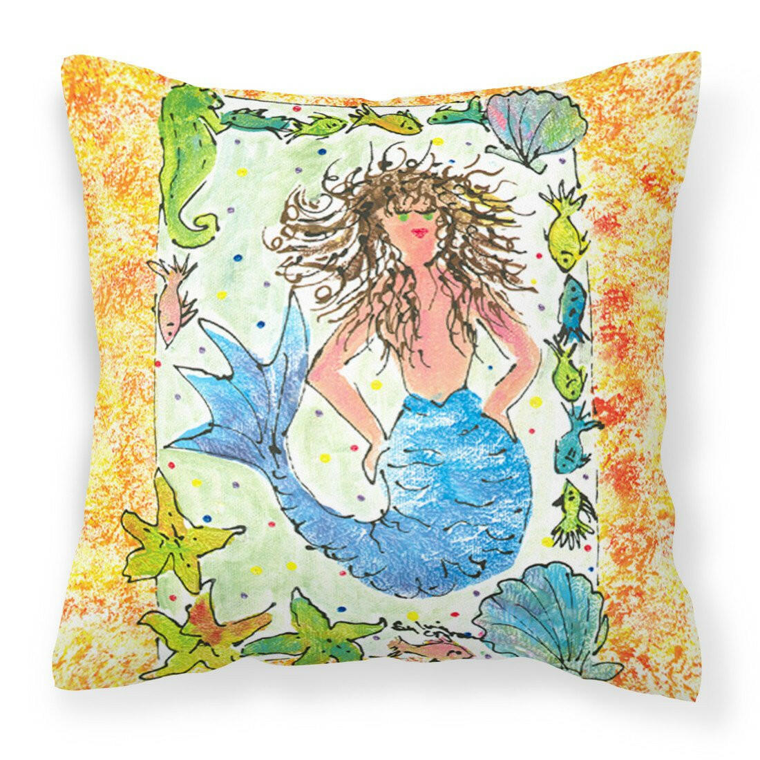 Mermaid Decorative Throw Pillow 14x14 Indoor Outdoor Accent Cushion, Fabric Cover with Insert for Sofa, Bed, Porch & Living Room