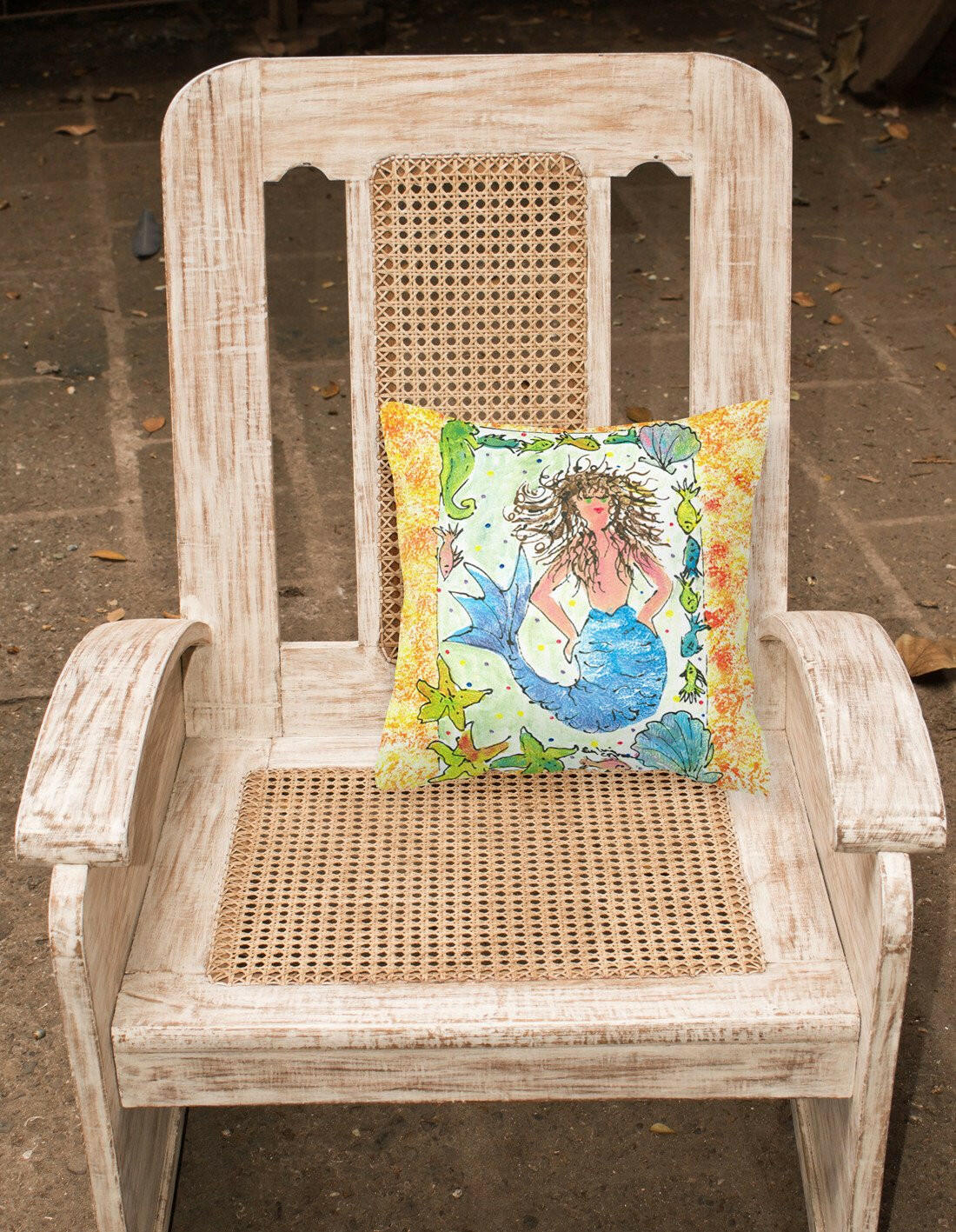 Mermaid Decorative Throw Pillow 14x14 Indoor Outdoor Accent Cushion, Fabric Cover with Insert for Sofa, Bed, Porch & Living Room