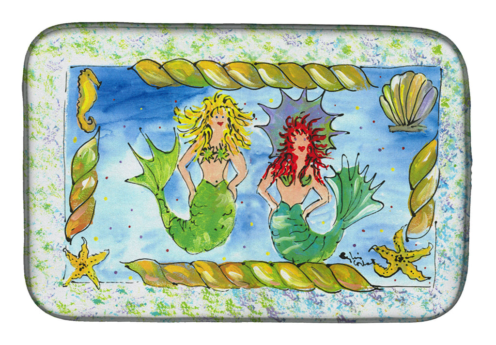 Mermaids Blonde and Red Head Dish Drying Mat Absorbent Dish Drying Mat Pad for Kitchen Counter Dish Drainer Mat for Countertop, 14 x 21", Multicolor