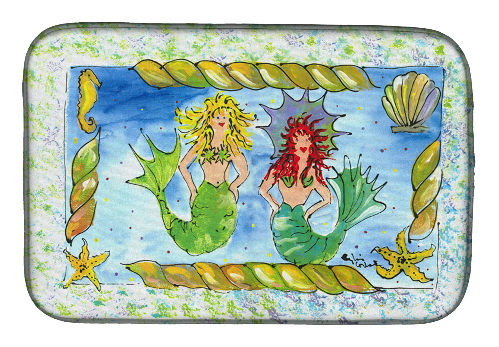 Mermaids Blonde and Red Head Dish Drying Mat Absorbent Dish Drying Mat Pad for Kitchen Counter Dish Drainer Mat for Countertop, 14 x 21", Multicolor