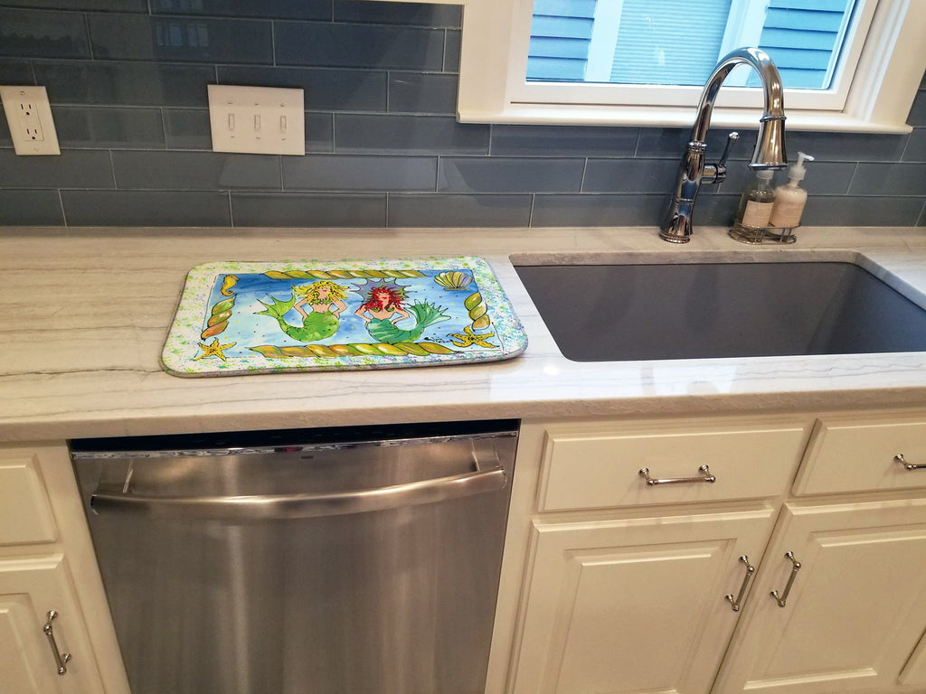 Mermaids Blonde and Red Head Dish Drying Mat Absorbent Dish Drying Mat Pad for Kitchen Counter Dish Drainer Mat for Countertop, 14 x 21", Multicolor