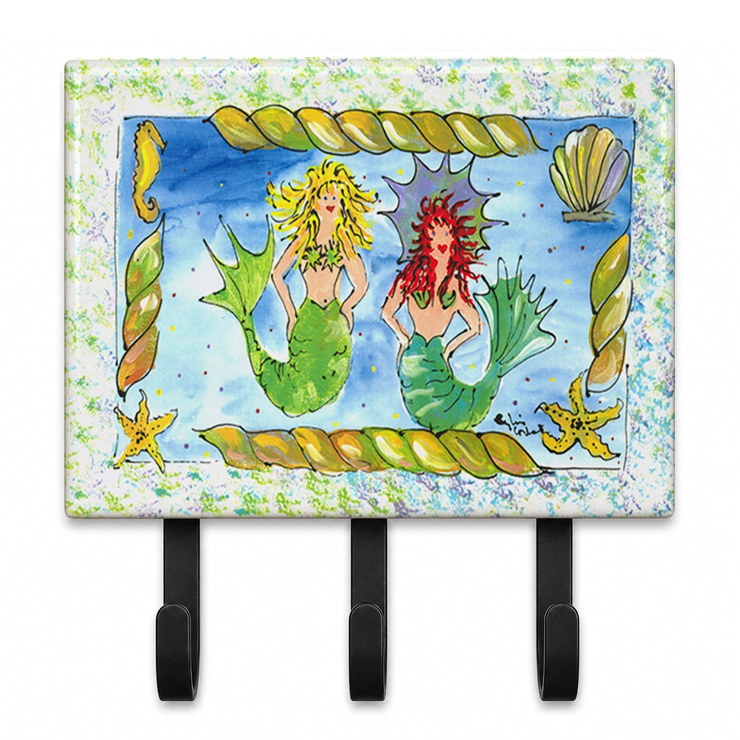 Mermaids Blonde and Red Head Leash or Key Holder Wall Hooks, Coat Rack Wall Mount, for Hanging Keys, Towels, Aprons, Leashes
