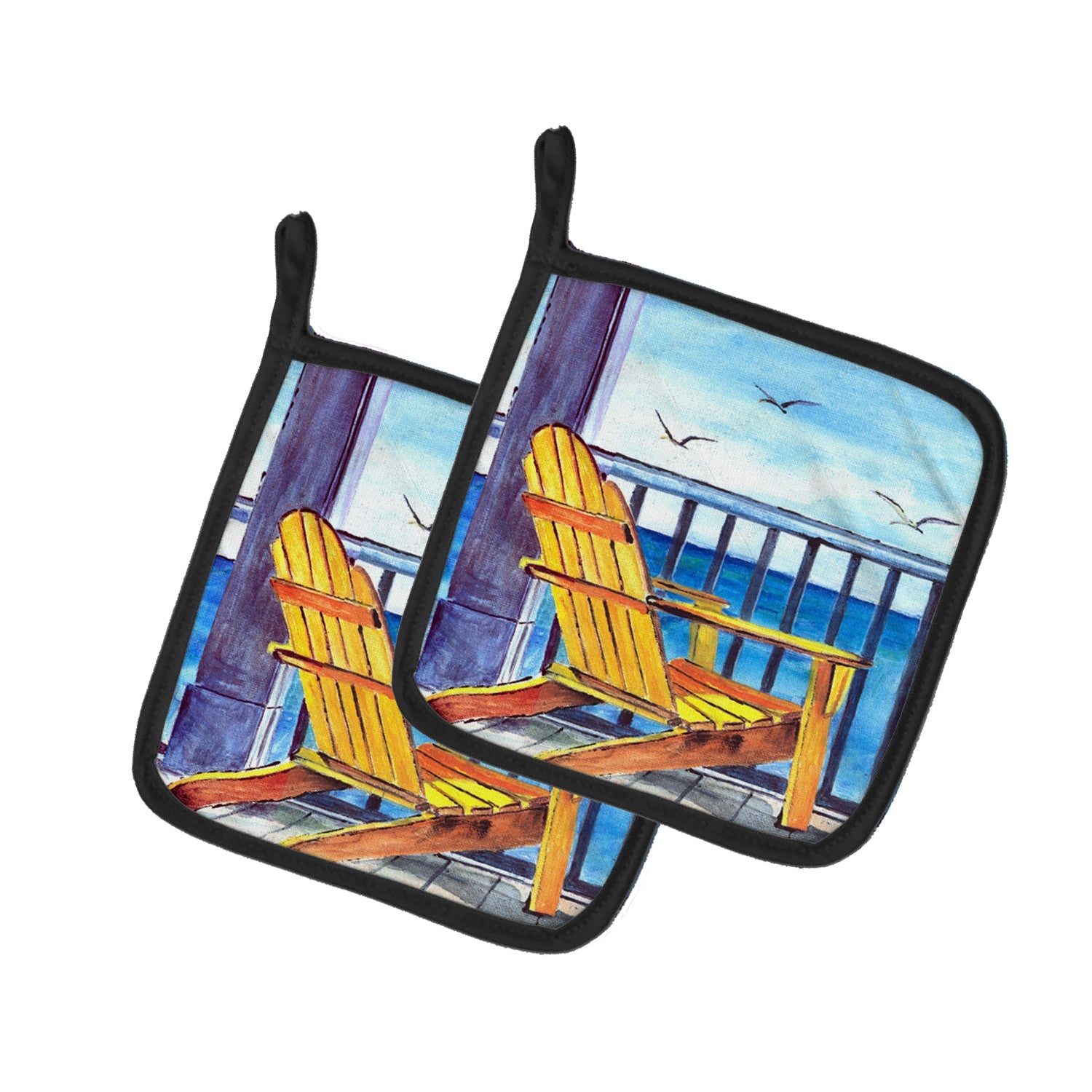 Yellow Adirondack Chair Pot Holder Set of 2 Heat Resistant Quilted Hot Pads 7.5 x 7.5 Inch, Insulated Kitchen Trivets for Cooking & Baking