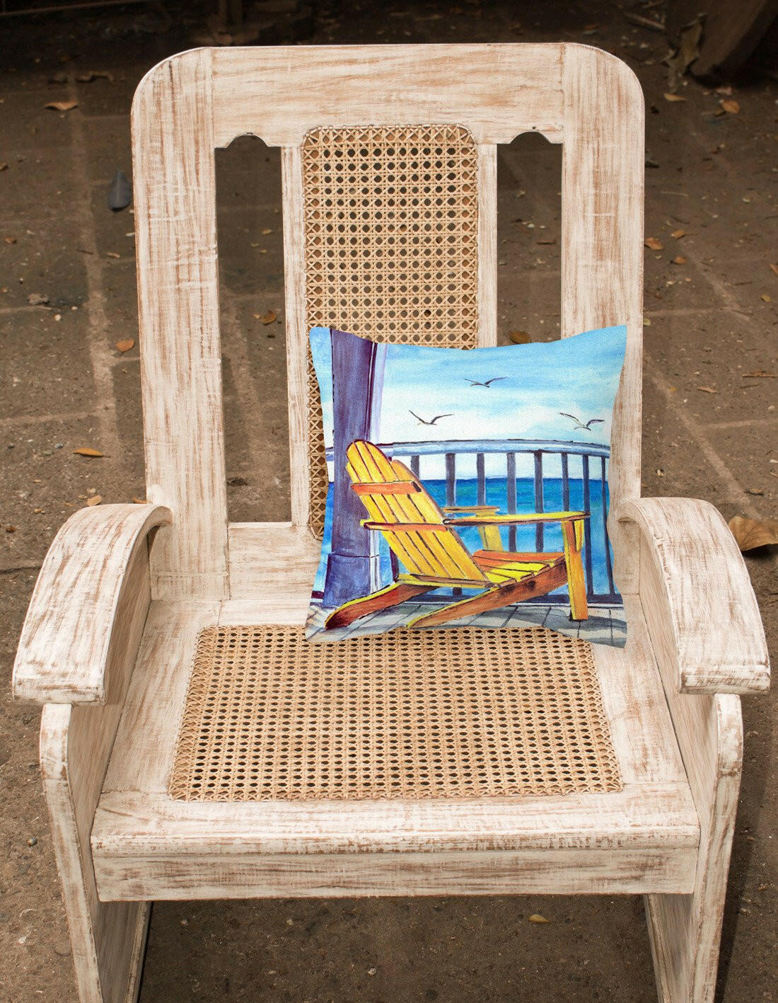 Yellow Adirondack Chair Decorative Throw Pillow 14x14 Indoor Outdoor Accent Cushion, Fabric Cover with Insert for Sofa, Bed, Porch & Living Room