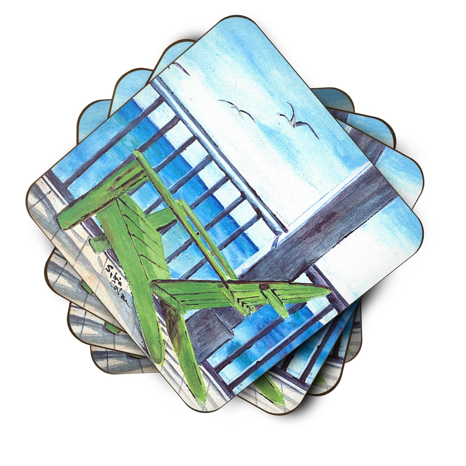 Adirondack Chairs Foam Coasters Set of 4 Cup Coasters for Indoor Outdoor, Tabletop Protection, Anti Slip, Mouse pad Material