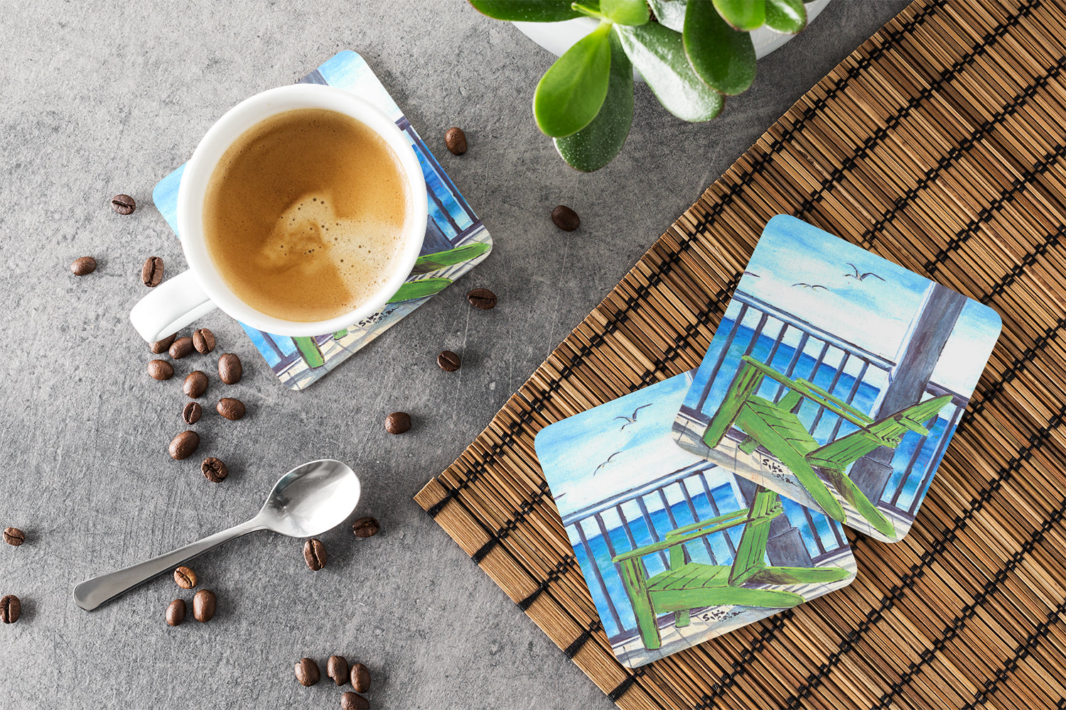 Adirondack Chairs Foam Coasters Set of 4 Cup Coasters for Indoor Outdoor, Tabletop Protection, Anti Slip, Mouse pad Material
