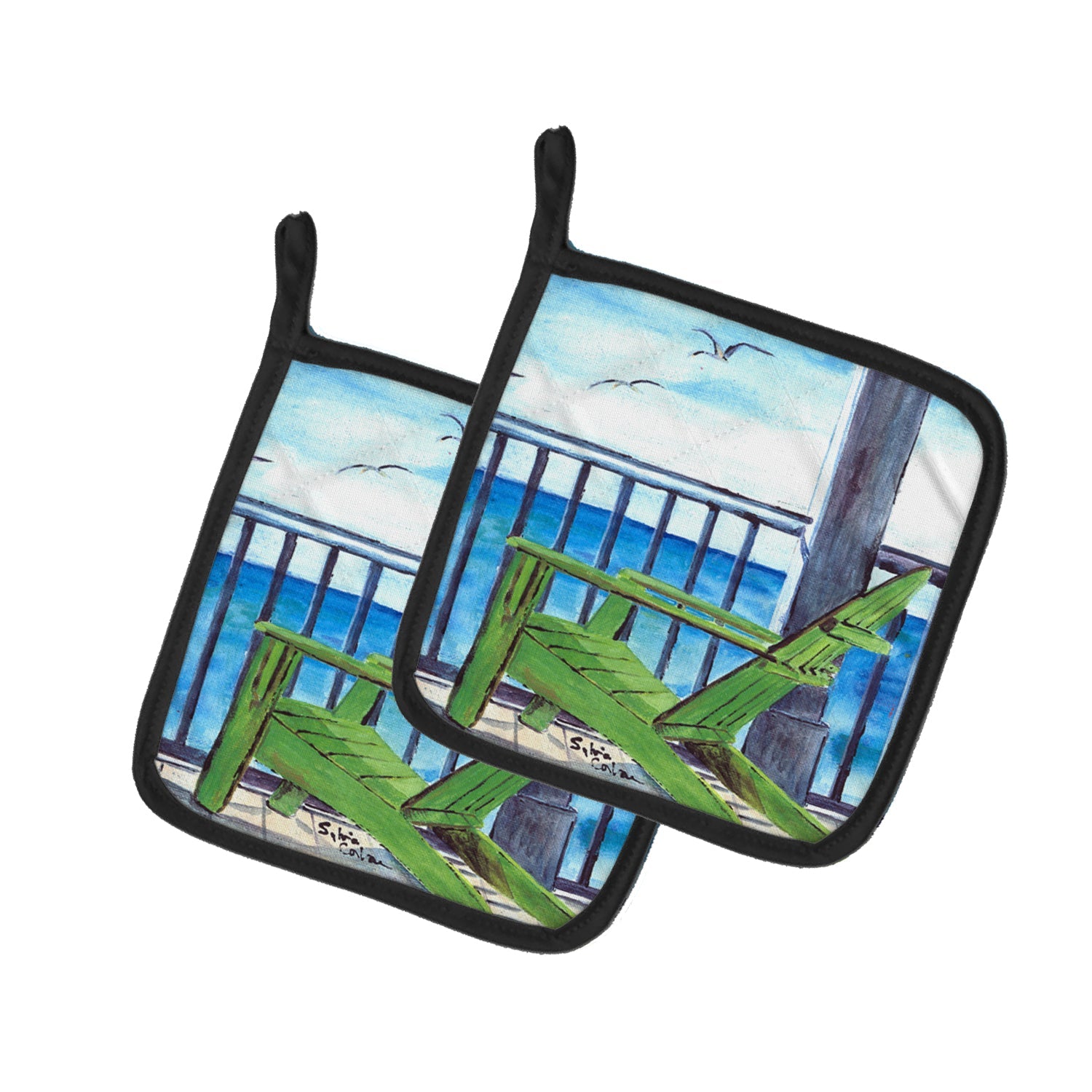 Adirondack Chairs Pot Holder Set of 2 Heat Resistant Quilted Hot Pads 7.5 x 7.5 Inch, Insulated Kitchen Trivets for Cooking & Baking