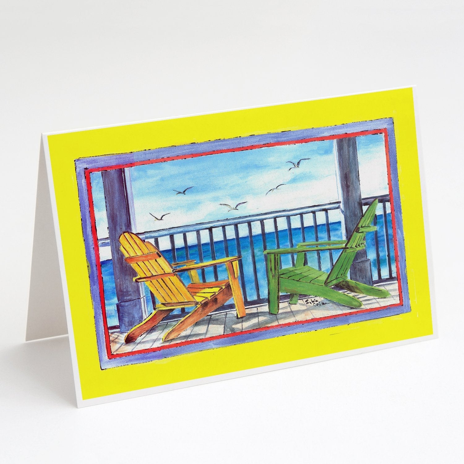 Adirondack Chairs Yellow Greeting Cards Pack of 8 Blank Cards with Envelopes Whimsical A7 Size 5x7