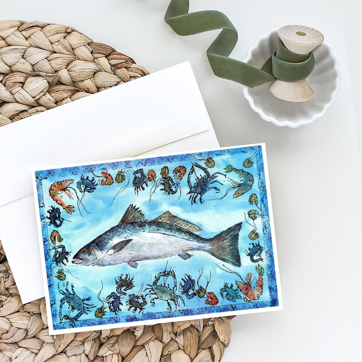 Fish Speckled Trout Greeting Cards Pack of 8 Blank Cards with Envelopes Whimsical A7 Size 5x7
