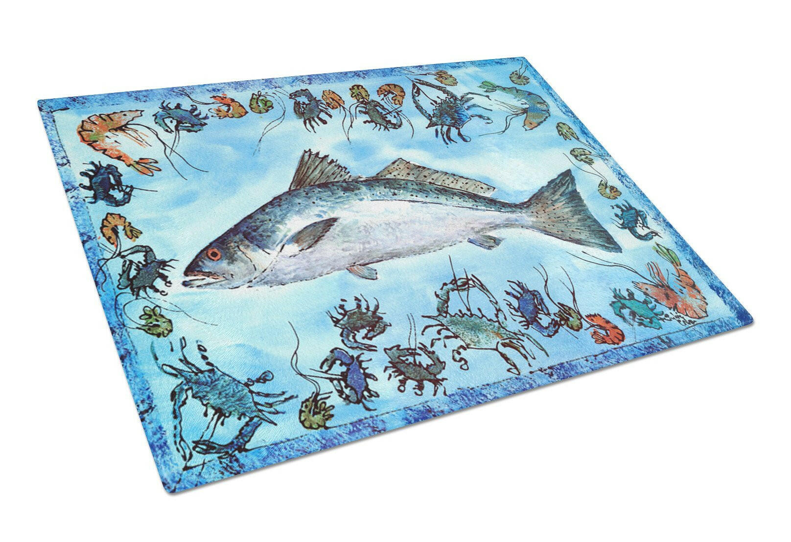 Fish Speckled Trout Cutting Board Tempered Glass Kitchen Cutting Surface, Heat Resistant Chopping, Non-Slip Feet, Food Prep & Serving