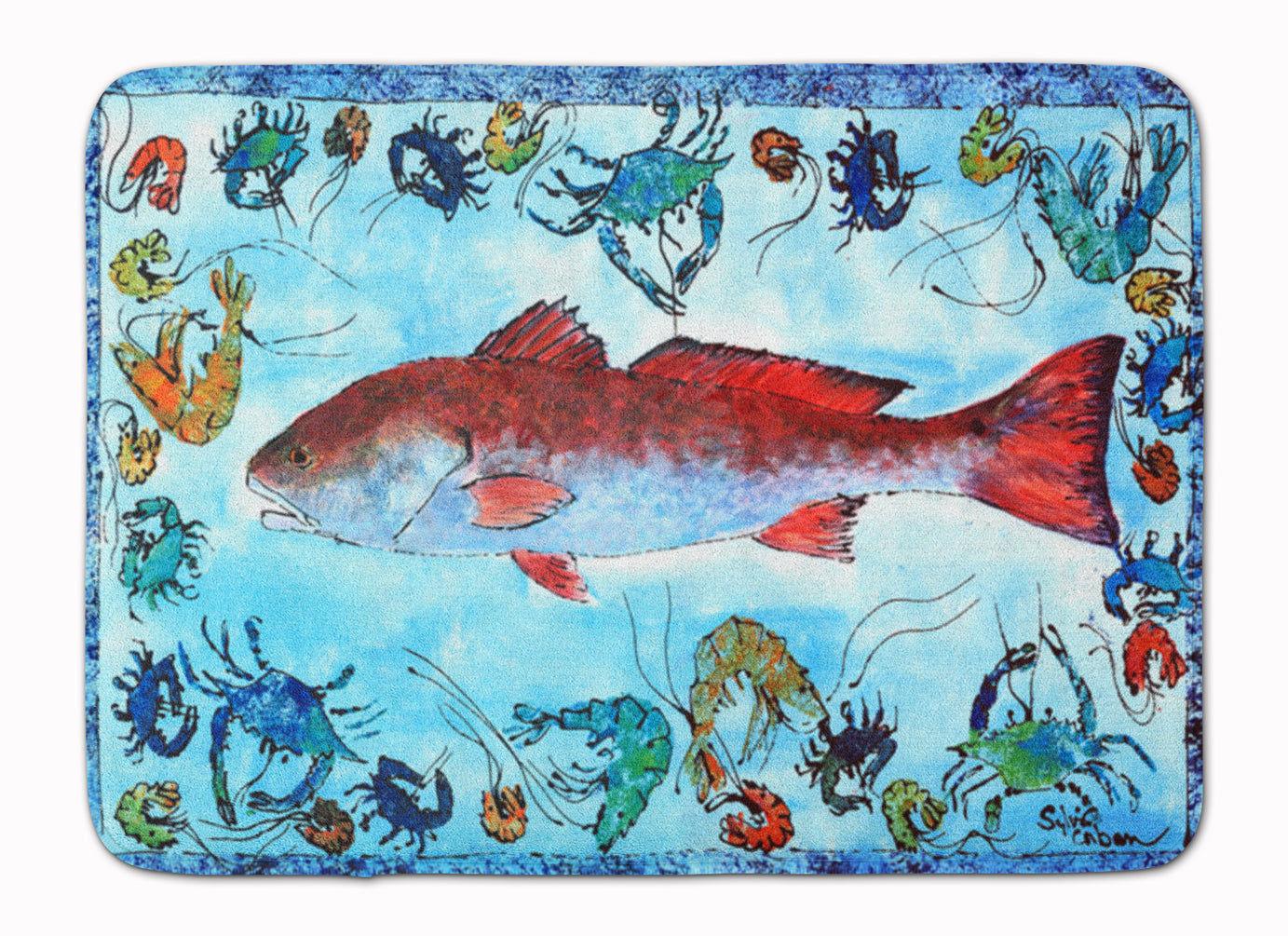 Red Fish Memory Foam Kitchen Mat Machine Washable Anti-Fatigue Cushion Comfort Bath or Kitchen Rug