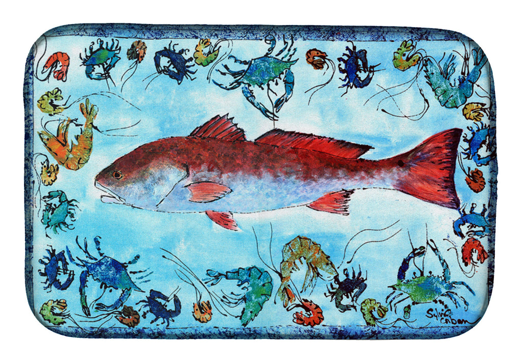 Red Fish Dish Drying Mat Absorbent Dish Drying Mat Pad for Kitchen Counter Dish Drainer Mat for Countertop, 14 x 21", Multicolor