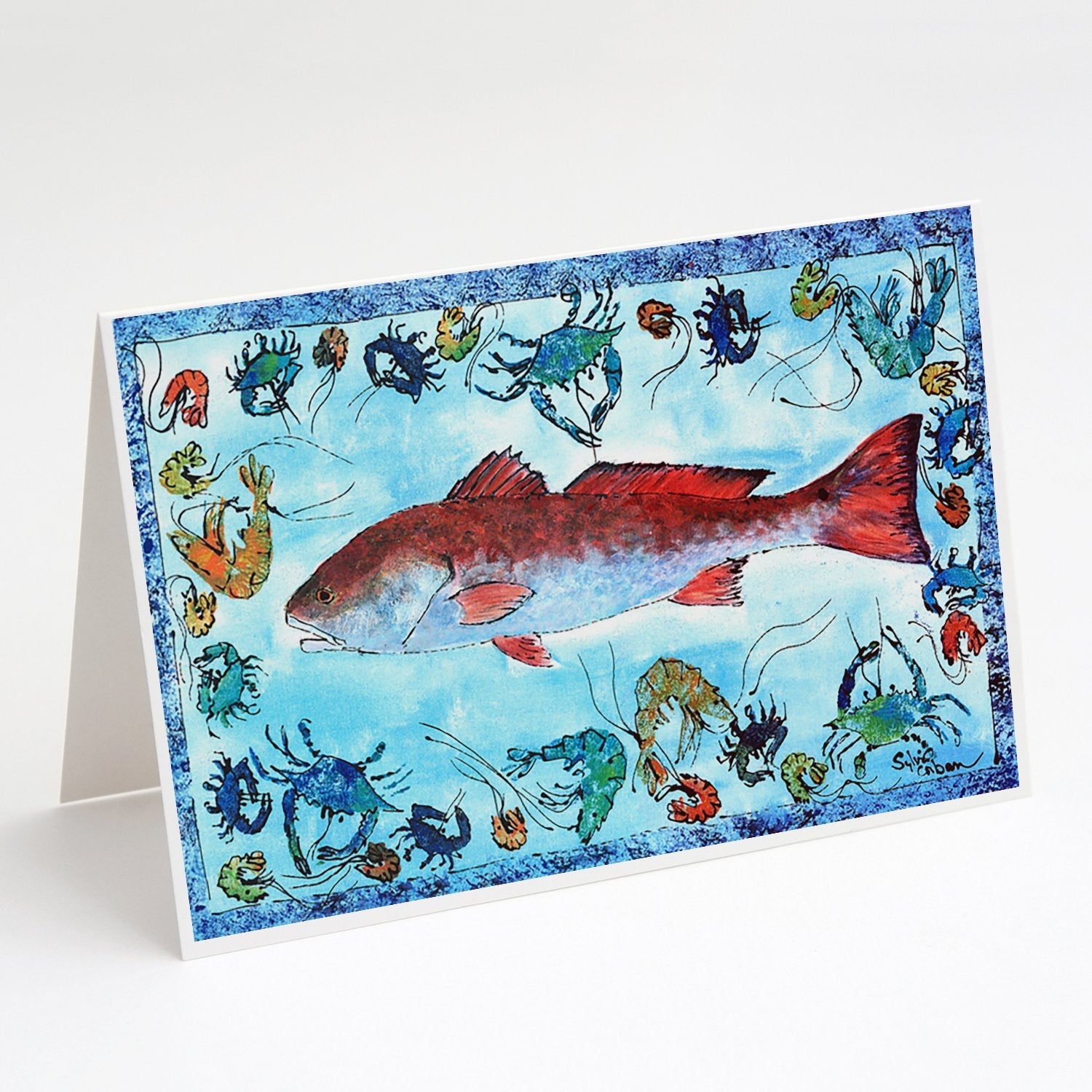 Red Fish Greeting Cards Pack of 8 Blank Cards with Envelopes Whimsical A7 Size 5x7