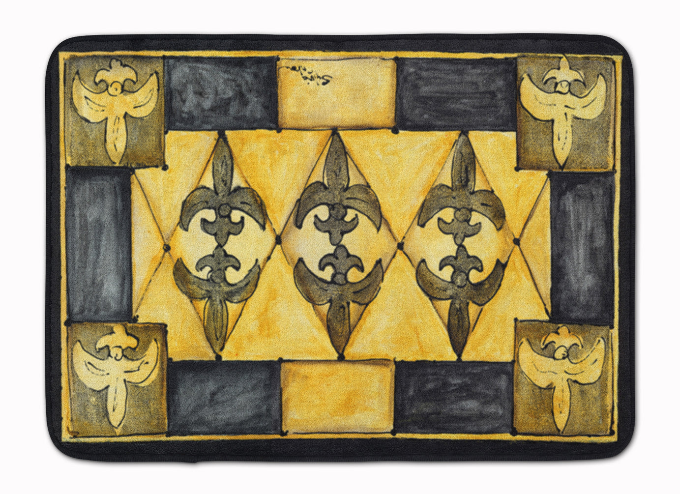 Black and Gold Fleur de Lis Memory Foam Kitchen Mat Machine Washable Anti-Fatigue Cushion Comfort Bath or Kitchen Rug