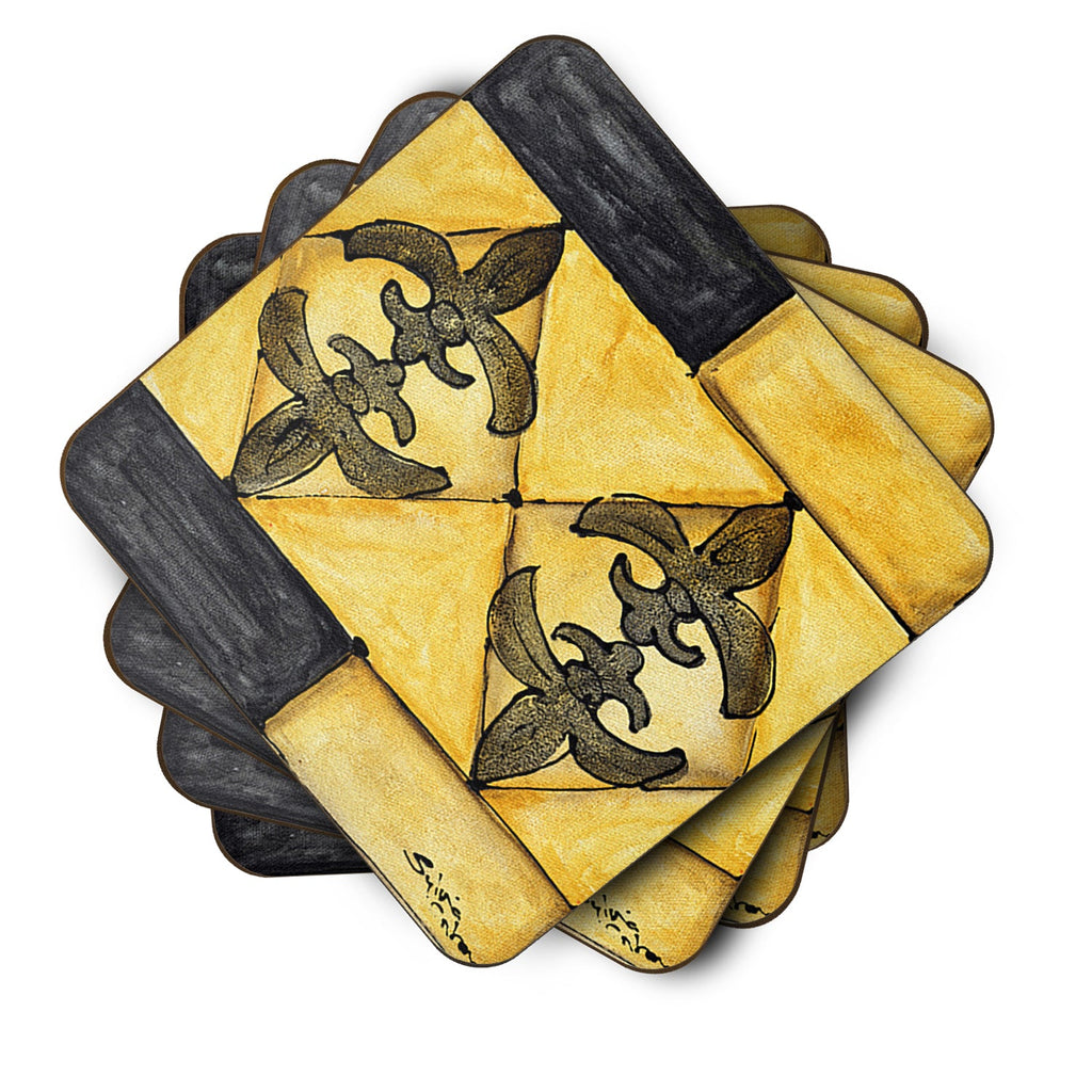 Black and Gold Fleur de Lis Foam Coasters Set of 4 Cup Coasters for Indoor Outdoor, Tabletop Protection, Anti Slip, Mouse pad Material