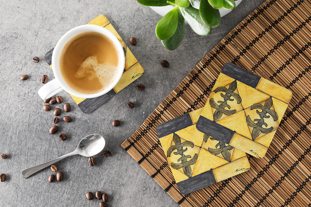Black and Gold Fleur de Lis Foam Coasters Set of 4 Cup Coasters for Indoor Outdoor, Tabletop Protection, Anti Slip, Mouse pad Material