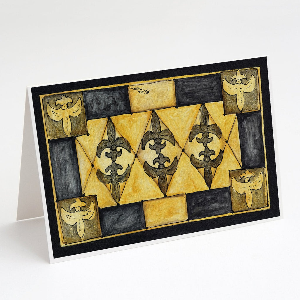 Black and Gold Fleur de Lis Greeting Cards Pack of 8 Blank Cards with Envelopes Whimsical A7 Size 5x7