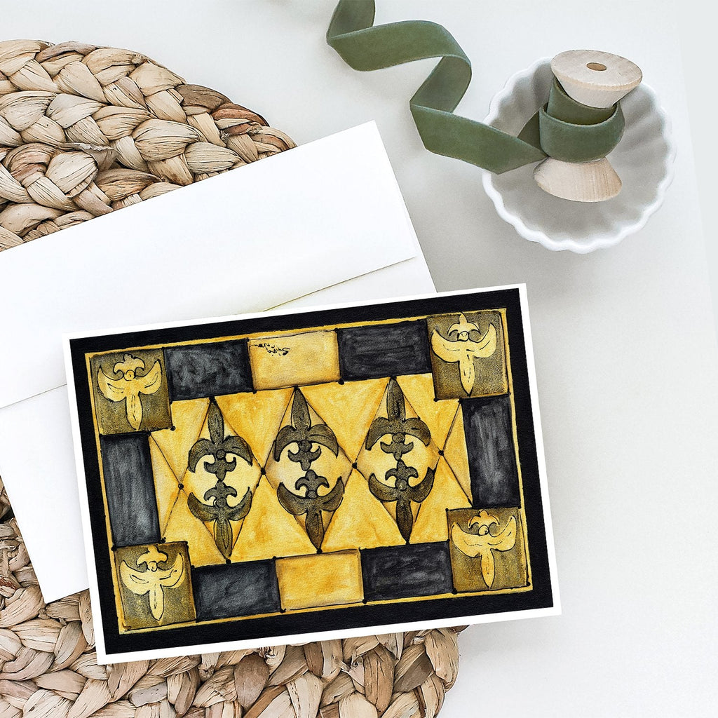 Black and Gold Fleur de Lis Greeting Cards Pack of 8 Blank Cards with Envelopes Whimsical A7 Size 5x7