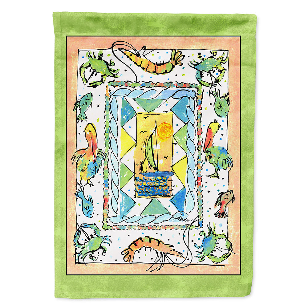 Crab sailboats and more House Flag 28x40 Porch Sleeve Pole Decorative Outside Yard Banner Artwork Wall Hanging, Polyester