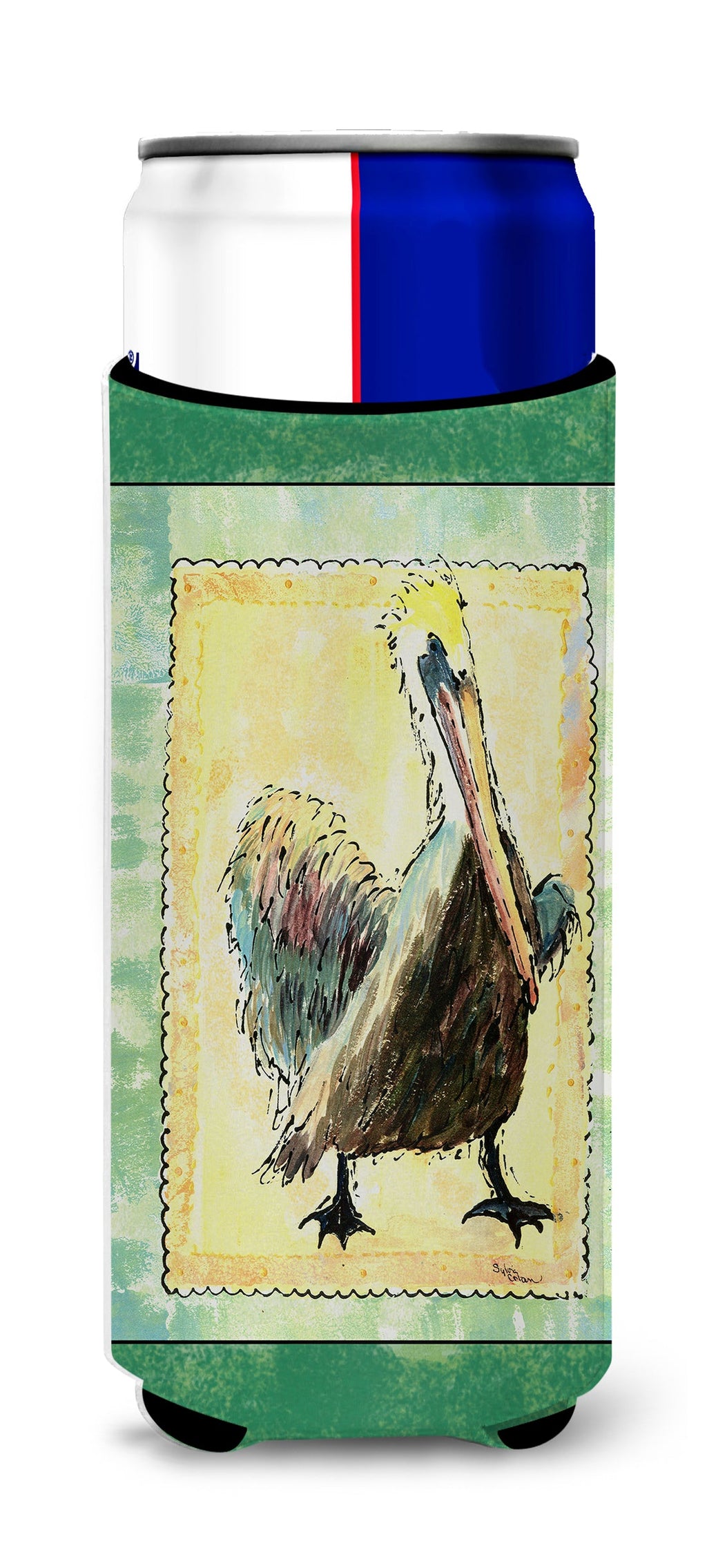 Bird - Pelican Slim Can Hugger , Insulated Foam Hugger for 12 oz Slim Cans, Beer Bottles & Water Bottles, Printed in USA